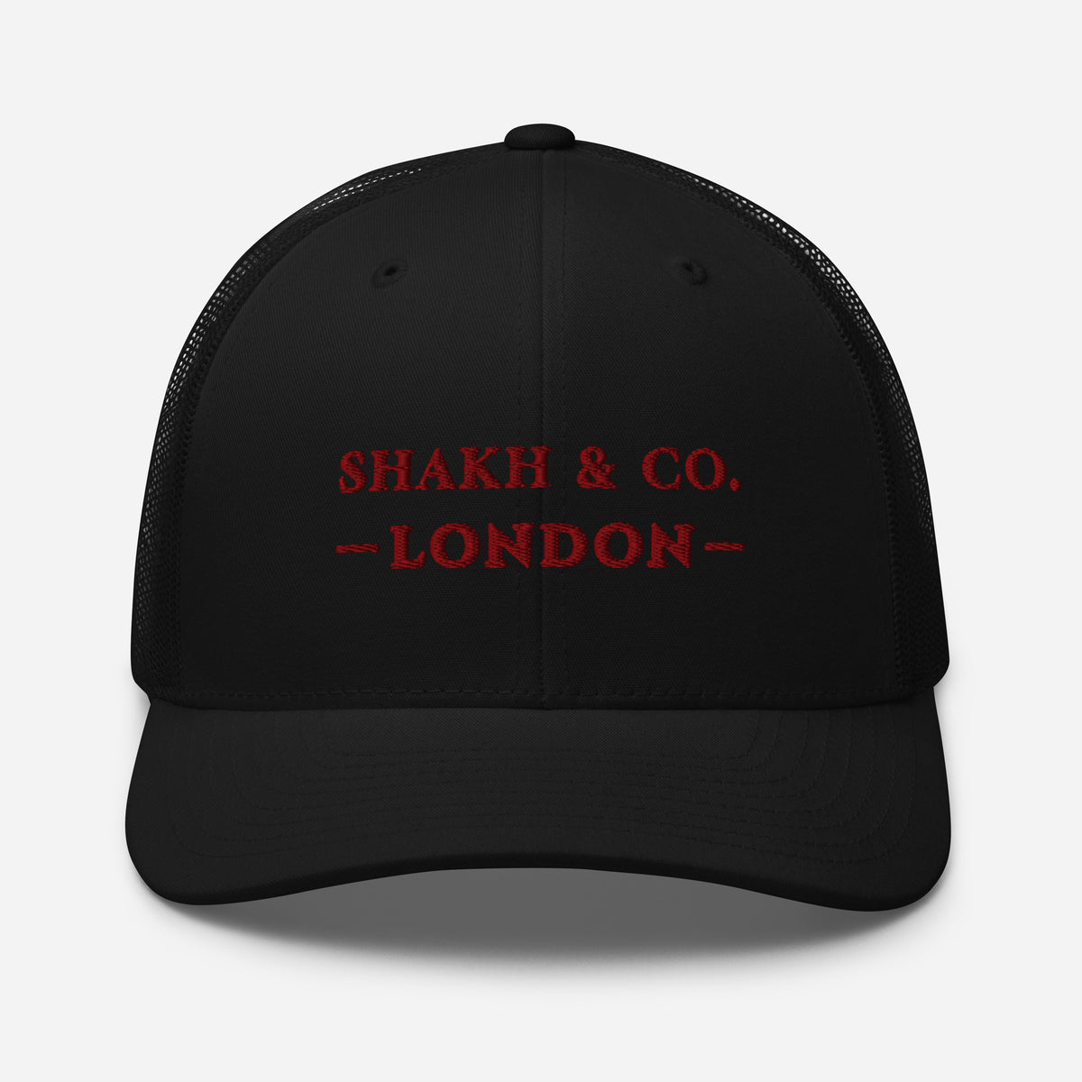 Shakh & Co. Bordeaux embroidered trucker cap, black — front