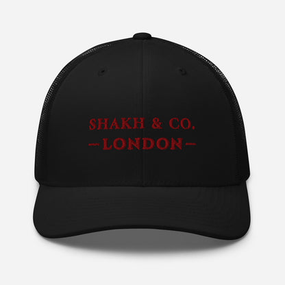 Shakh & Co. Bordeaux embroidered trucker cap, black — front
