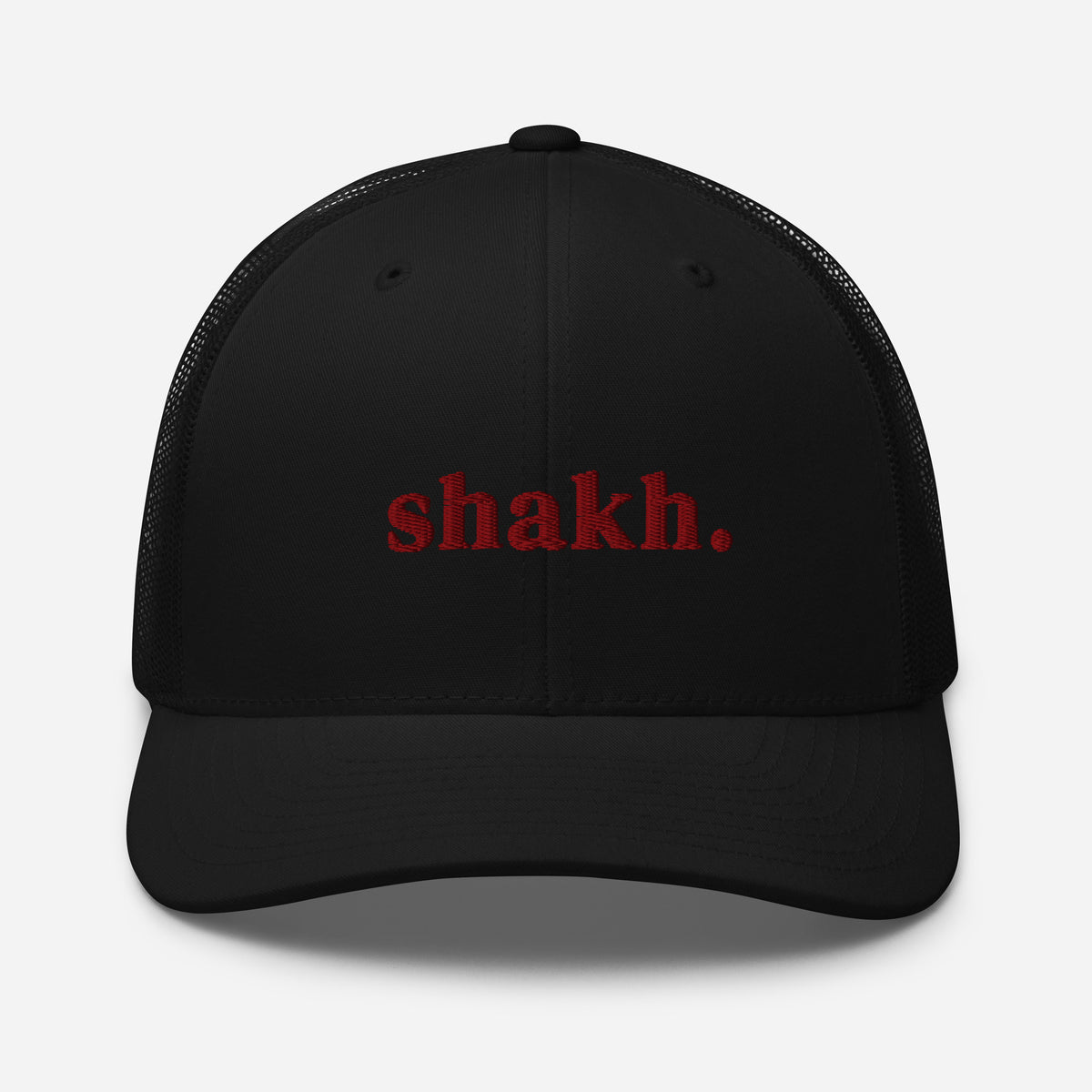 Wordmark Rouge embroidered trucker cap, black — front