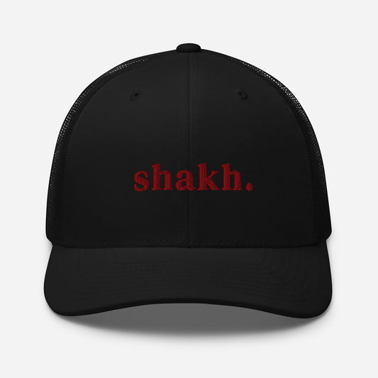 Wordmark Rouge embroidered trucker cap, black — front