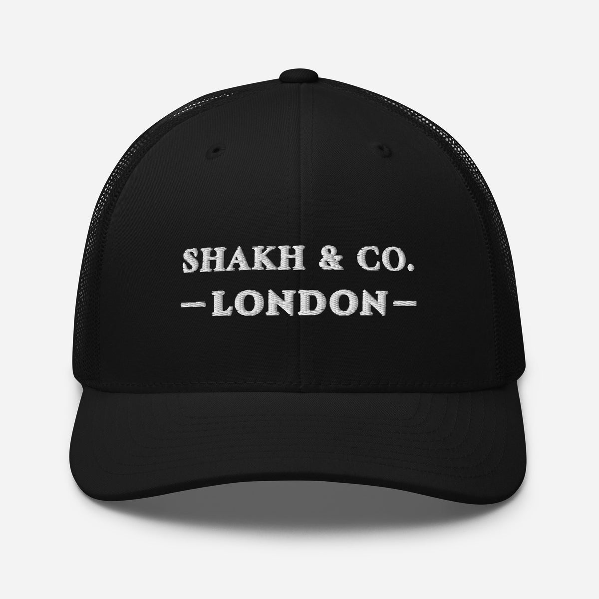 Shakh & Co. London embroidered trucker cap, black — front
