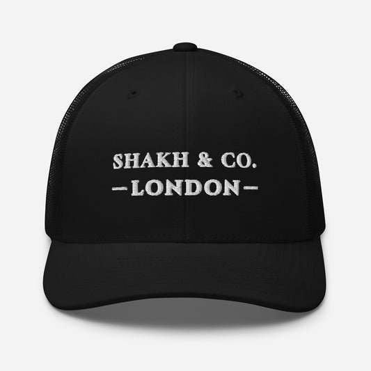 Shakh & Co. London embroidered trucker cap, black — front