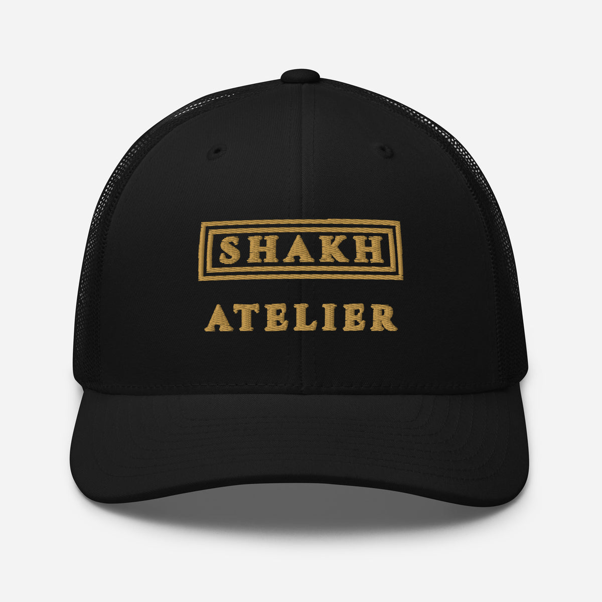Gilded Atelier embroidered trucker cap, black — front