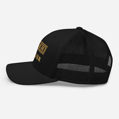 Gilded Atelier embroidered trucker cap, black — left side