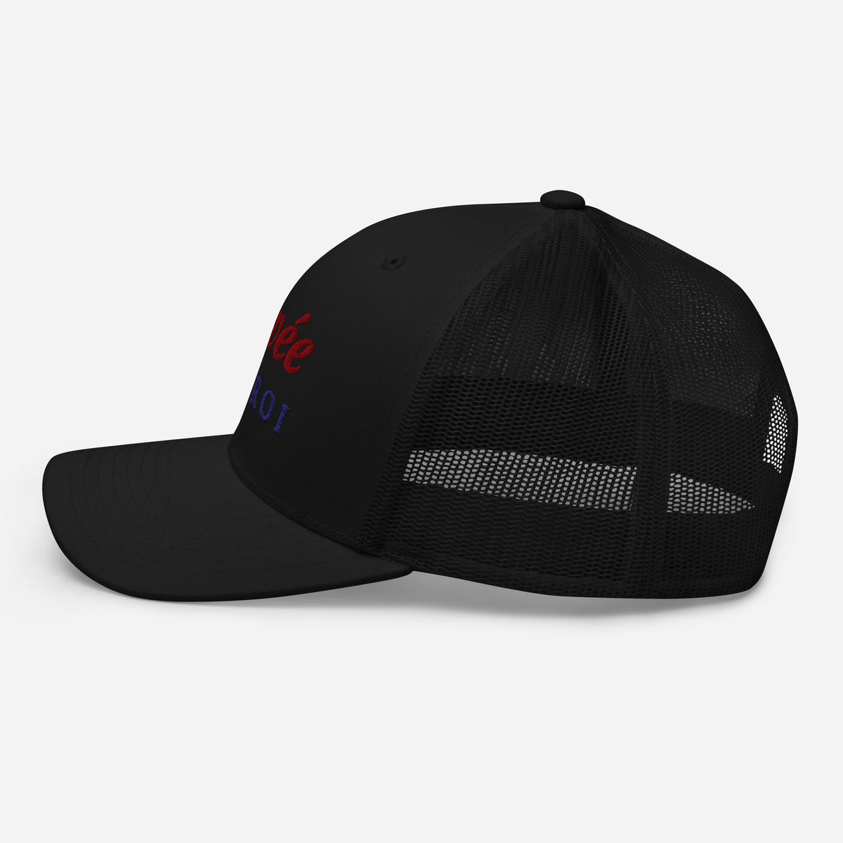 Cuvée Rouge embroidered trucker cap, black — left side