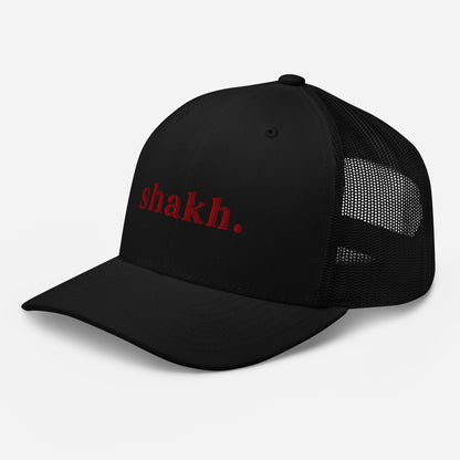 Wordmark Rouge embroidered trucker cap, black — left front