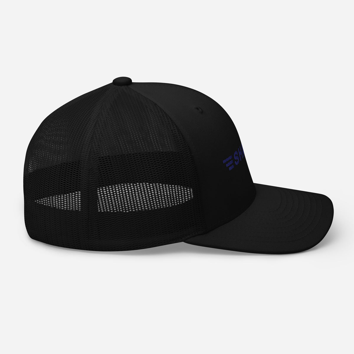 Paddock 08 embroidered trucker cap, black — right side