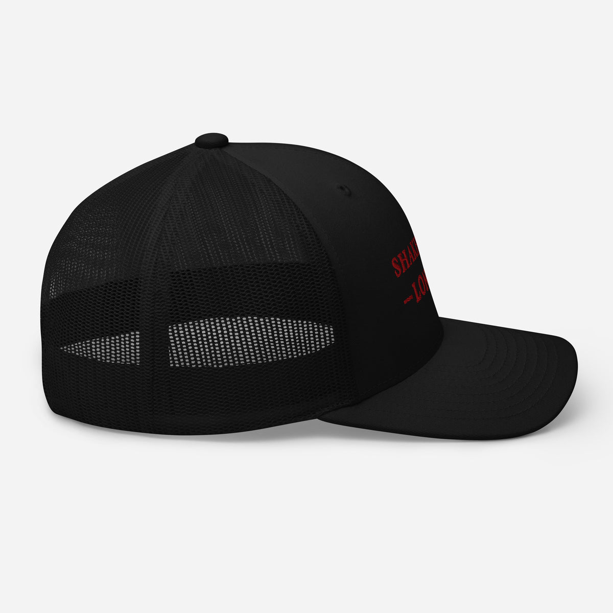 Shakh & Co. Bordeaux embroidered trucker cap, black — right side
