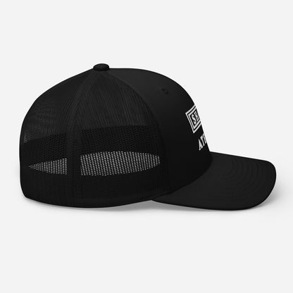 Ivory Atelier embroidered trucker cap, black — right side