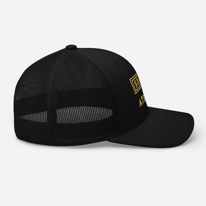Gilded Atelier embroidered trucker cap, black — right side