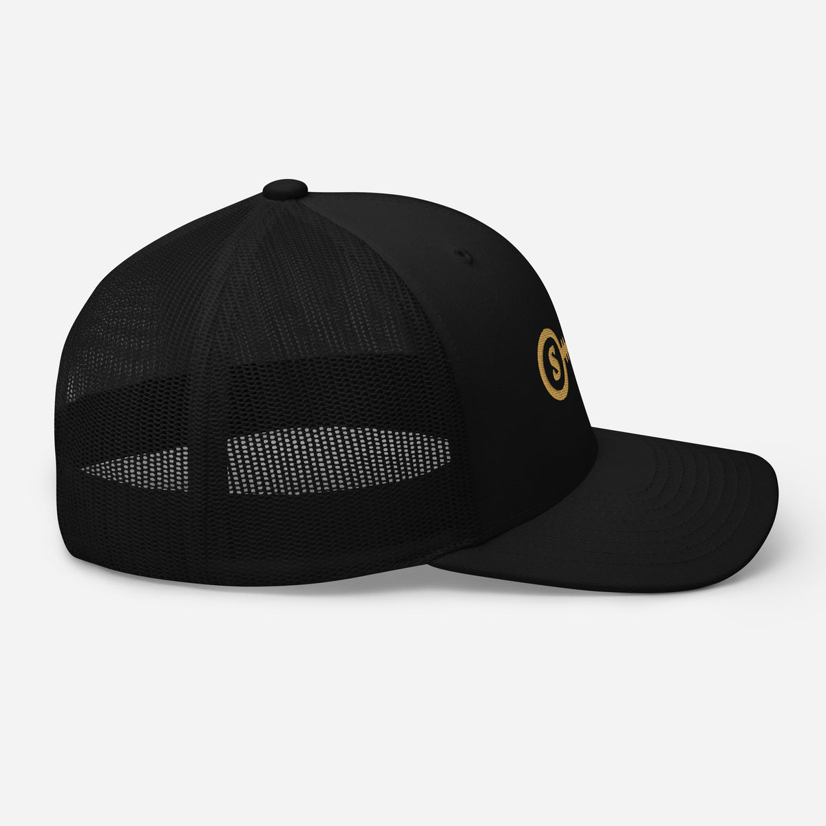 The Key embroidered trucker cap, black — right side
