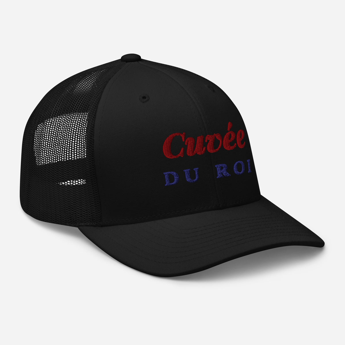 Cuvée Rouge embroidered trucker cap, black — right front