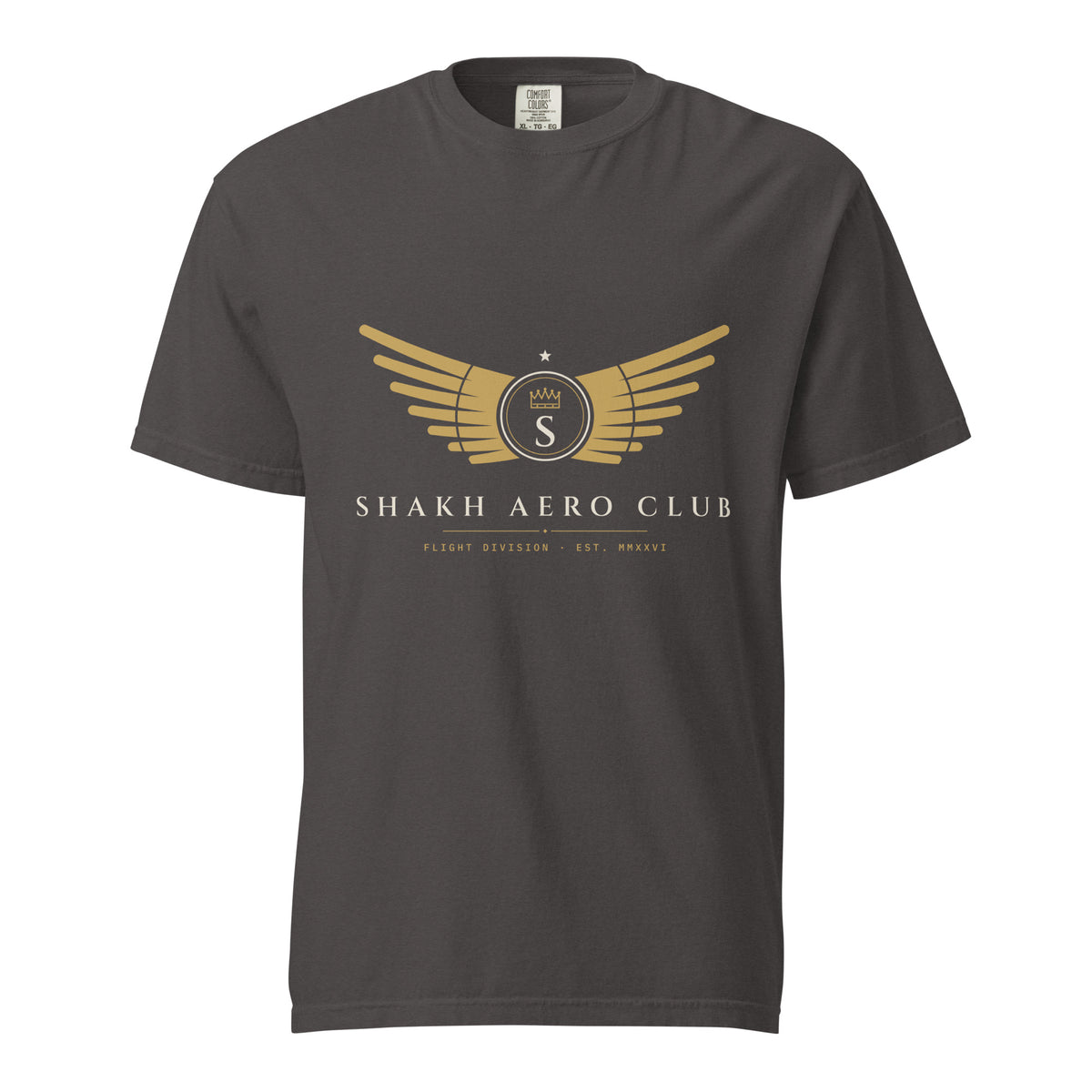 Shakh Aero Club heavyweight garment-dyed t-shirt, graphite — front